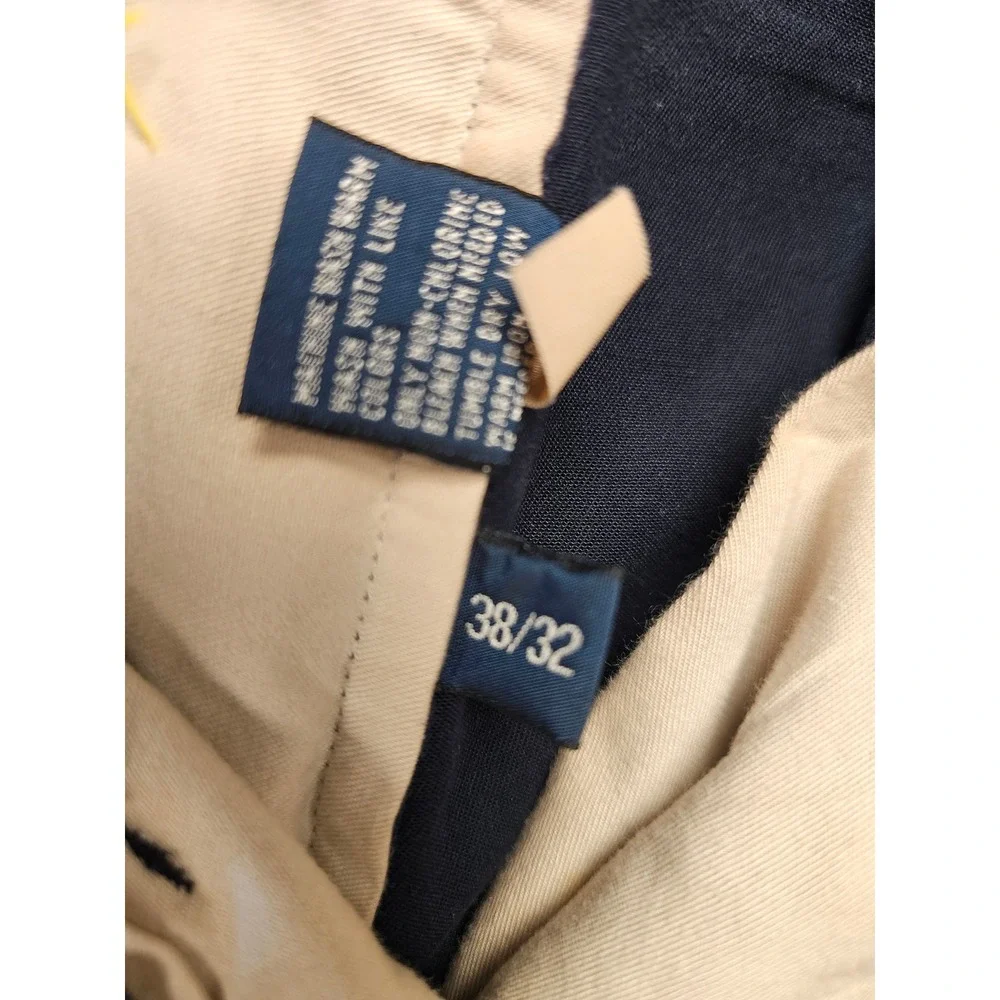 Polo Ralph Lauren Andrew Pant Mens 38x32 Navy Blue Pleated Cotton Chino Trousers